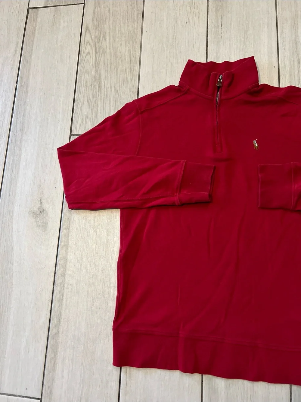 Polo Ralph Lauren Estate Rib Men's Red 1/4 Zip Pullover Knit Sweater L 14/16